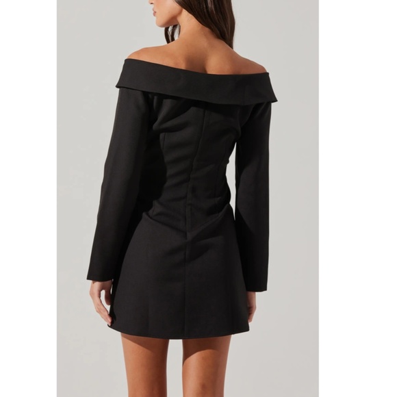 NEW ASTR Label BLACK Off The Shoulder TUXEDO COLLAR Long Sleeve COCKTAIL DRESS S - Picture 9 of 11